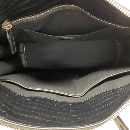 Yves Saint Laurent Shoulder Bag Leather Black 2Way Handbag Embossing Sac De Jules Women