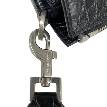 Yves Saint Laurent Shoulder Bag Leather Black 2Way Handbag Embossing Sac De Jules Women