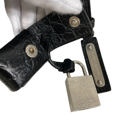 Yves Saint Laurent Shoulder Bag Leather Black 2Way Handbag Embossing Sac De Jules Women