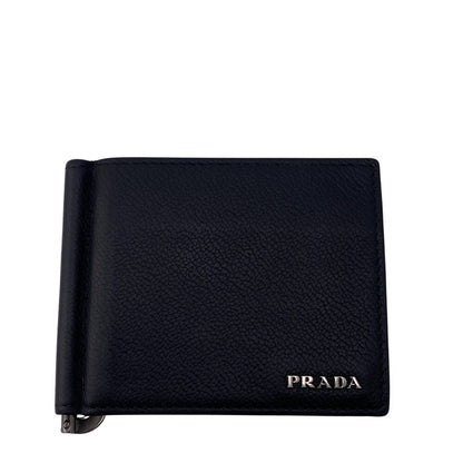 Prada Money Clip 2Mn077 Leather Black Card Case Safiano Leather Mens