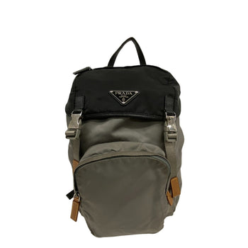 Prada Backpack 1Bz039 Nylon, Leather Gray Test Women(Unisex)