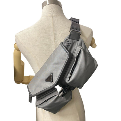 Prada Sling Bag 2Vh174 Nylon, Recycled Polyamide Gray Re-Nylon Mens(Unisex)