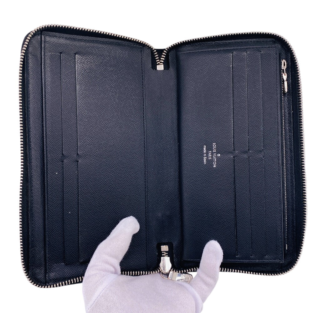 Louis Vuitton Long Wallet Purse M30056 Leather Black Taiga Zippy Organizer Mens(Unisex)