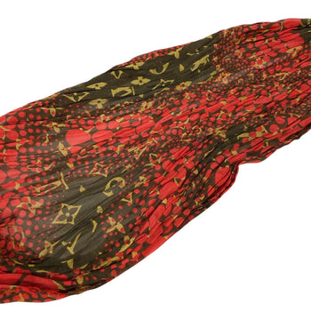Louis Vuitton Scarf Cotton Red Gathered Stole Monogram Dots Yayoi Kusama Women