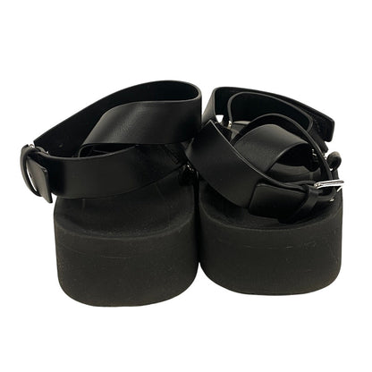 Hermes Sandals Leather Black Velcro Strap Enid Women 35