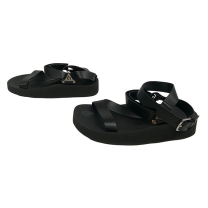 Hermes Sandals Leather Black Velcro Strap Enid Women 35