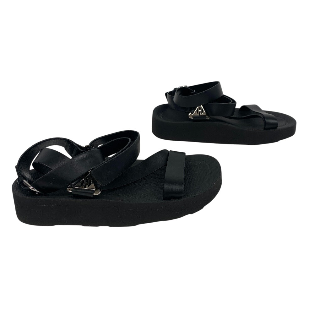 Hermes Sandals Leather Black Velcro Strap Enid Women 35