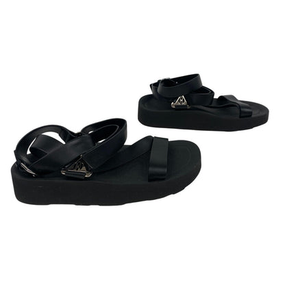 Hermes Sandals Leather Black Velcro Strap Enid Women 35