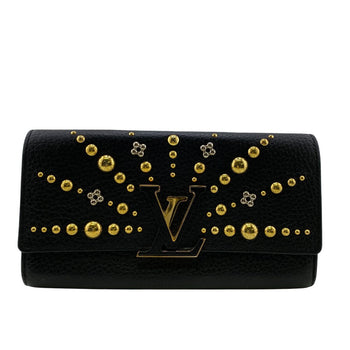 Louis Vuitton Long Wallet Purse M63461 Taurillon Clemence Black Portefeuille Capusine Women