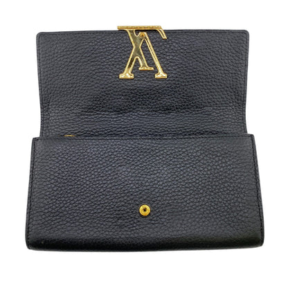 Louis Vuitton Long Wallet Purse M63461 Taurillon Clemence Black Portefeuille Capusine Women