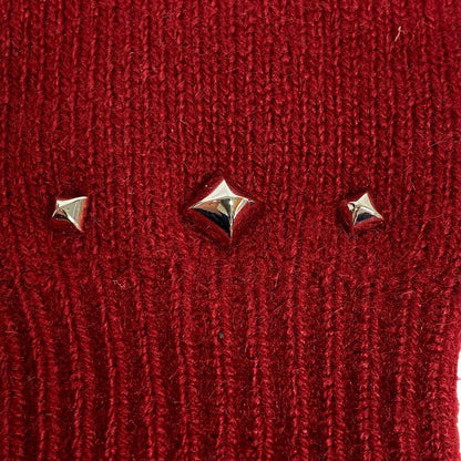 Hermes Gloves Cashmere, Wool Red Studs Darling M