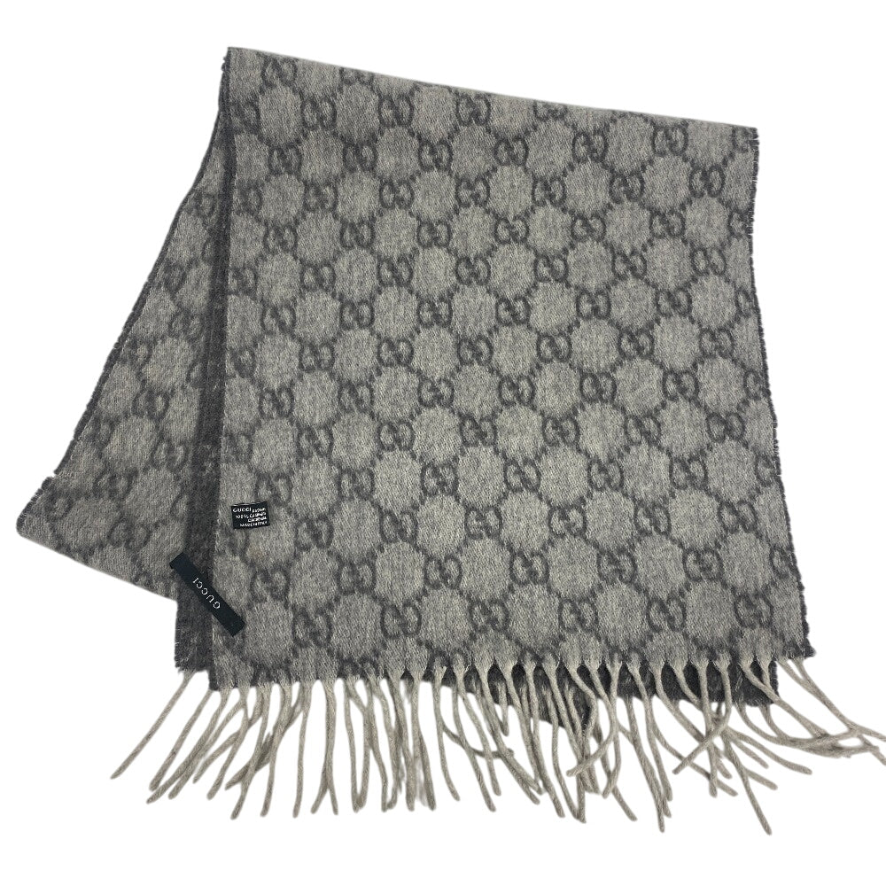 Gucci Scarf Cashmere Gray Gg Pattern Women(Unisex)