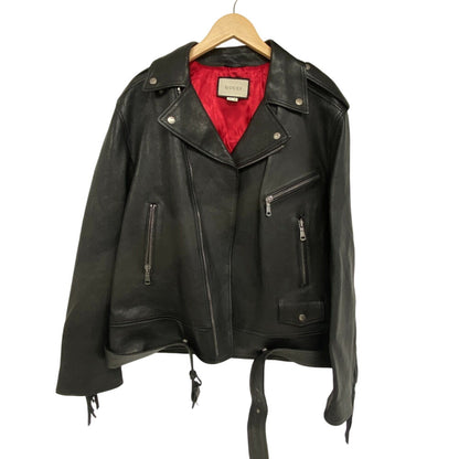 Gucci Riders Jacket 442668 Lambskin, Leather Black Tiger Embroidered Biker Jacket Mens 54