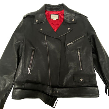 Gucci Riders Jacket 442668 Lambskin, Leather Black Tiger Embroidered Biker Jacket Mens 54