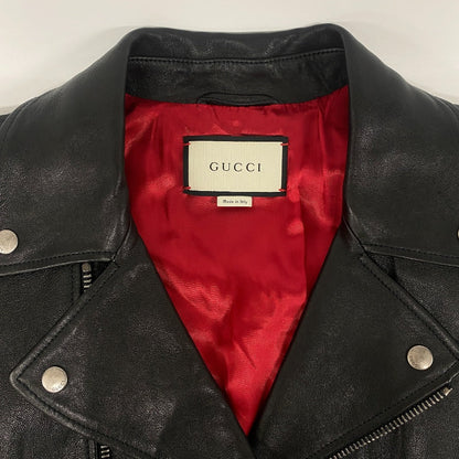 Gucci Riders Jacket 442668 Lambskin, Leather Black Tiger Embroidered Biker Jacket Mens 54