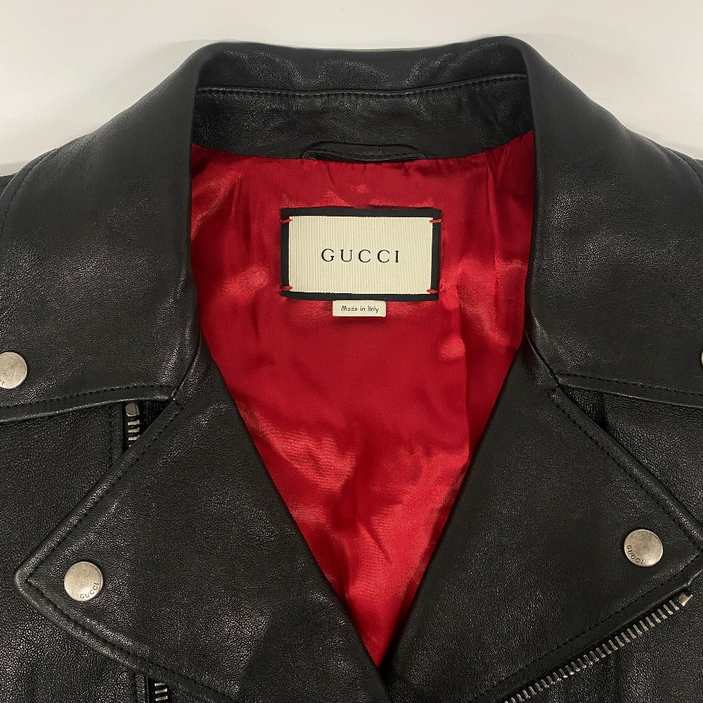 Gucci Riders Jacket 442668 Lambskin, Leather Black Tiger Embroidered Biker Jacket Mens 54