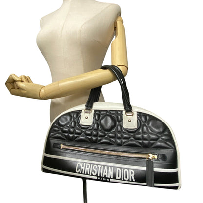 Christian Dior Handbag Leather Black Bowling Bag Canage Vibe Women