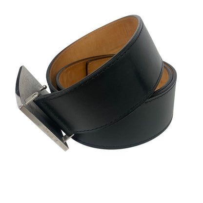 Louis Vuitton Belt M6812Q Leather Black Jeans Belt Santur Mens 90/36