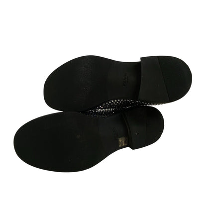 Prada Loafers Leather Black Triangle Plate Crystal Chocolate Mens 7
