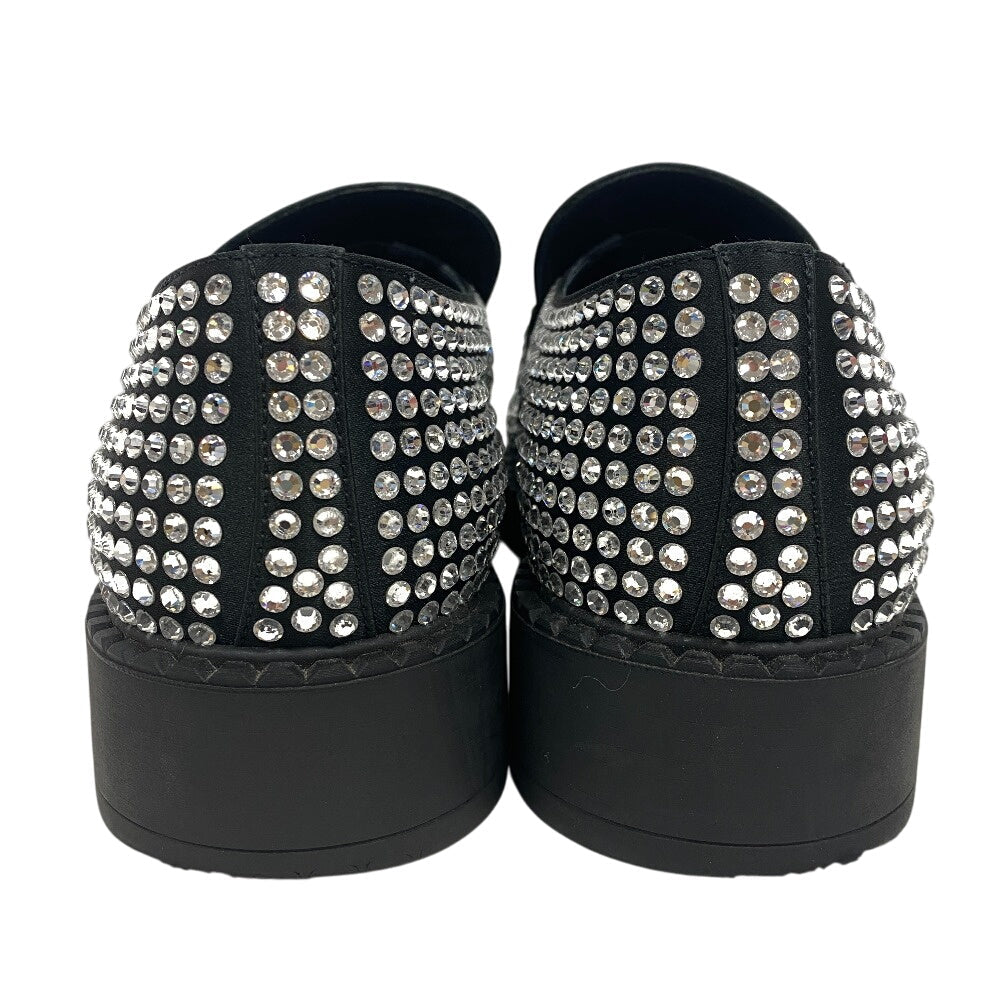 Prada Loafers Leather Black Triangle Plate Crystal Chocolate Mens 7