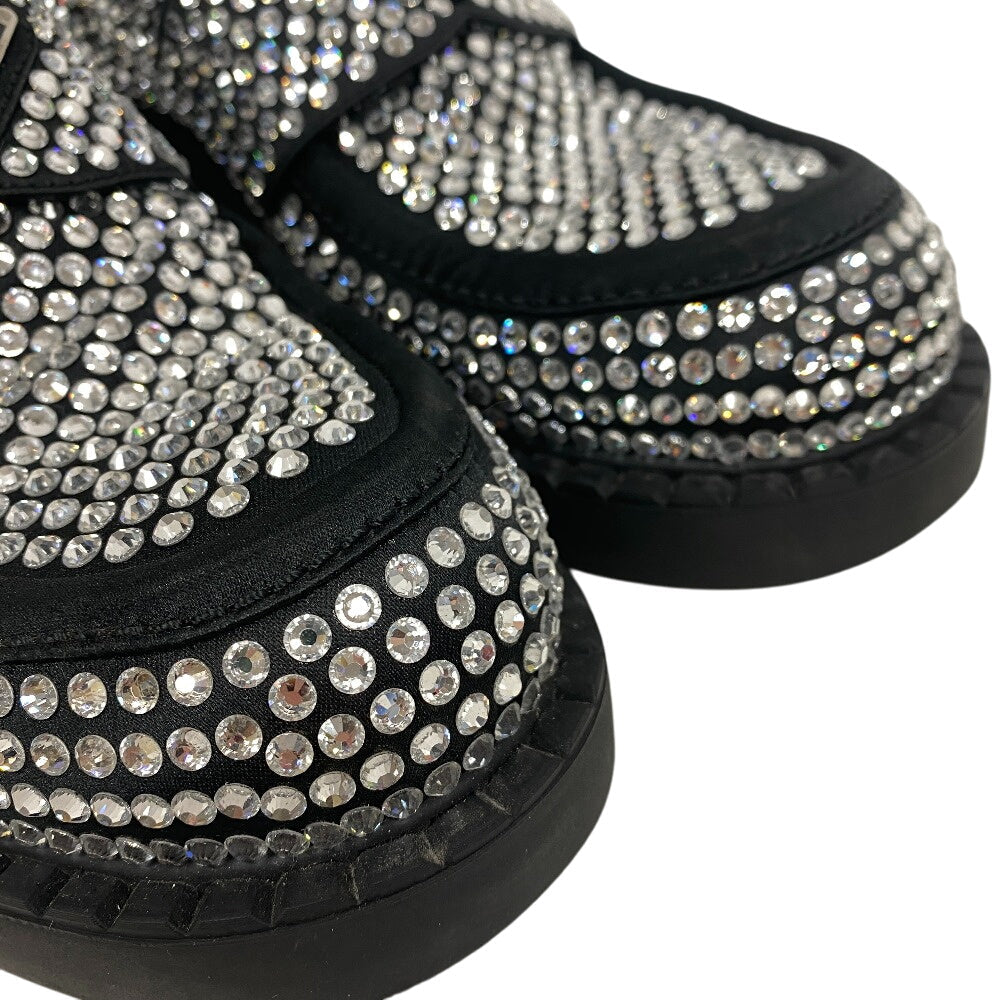 Prada Loafers Leather Black Triangle Plate Crystal Chocolate Mens 7