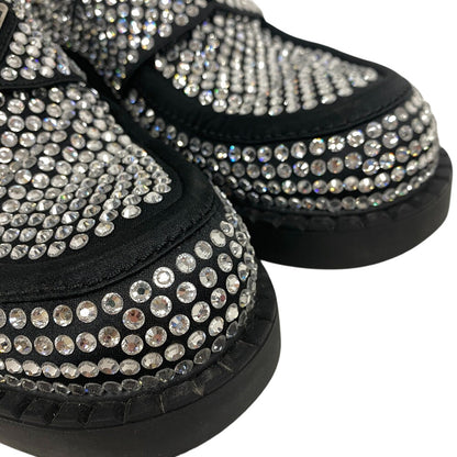 Prada Loafers Leather Black Triangle Plate Crystal Chocolate Mens 7