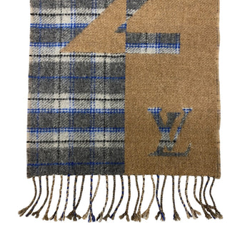 Louis Vuitton Scarf Cashmere, Wool Beige Escalp Check With Louis Mens(Unisex)