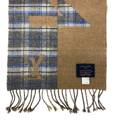 Louis Vuitton Scarf Cashmere, Wool Beige Escalp Check With Louis Mens(Unisex)