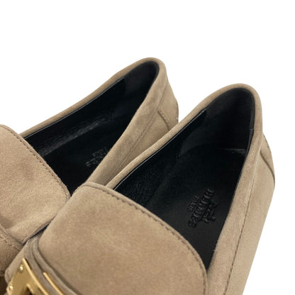 Hermes Loafers Suede Beige Kelly Metal Desting Women 38.5