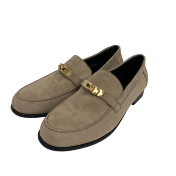 Hermes Loafers Suede Beige Kelly Metal Desting Women 38.5