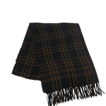 Loewe Scarf Silk, Wool Brown Check Fringe Women