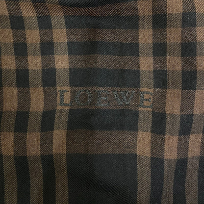 Loewe Scarf Silk, Wool Brown Check Fringe Women