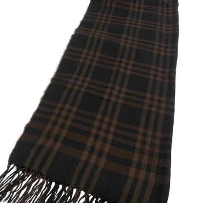 Loewe Scarf Silk, Wool Brown Check Fringe Women