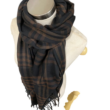 Loewe Scarf Silk, Wool Brown Check Fringe Women