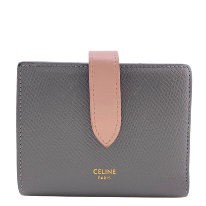 Celine Bifold Wallet Leather Gray Small Strap Wallet Women
