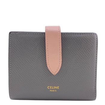 Celine Bifold Wallet Leather Gray Small Strap Wallet Women