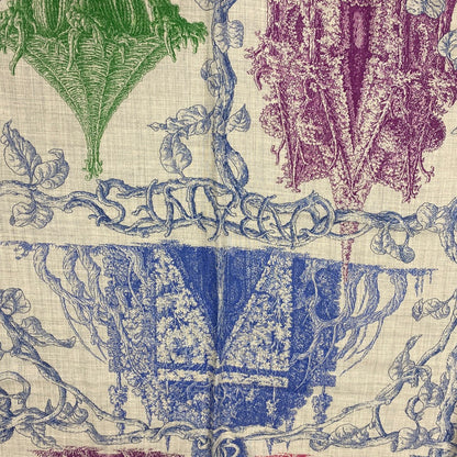 Hermes Scarf Cashmere, Silk Gray Caregean Les Cabanes Various Huts Women