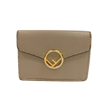 Fendi Tri-Fold Wallet 8M0395 Leather Beige Compact Wallet Micro Women