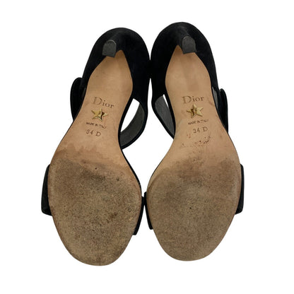 Dior Pumps Calfskin, Suede Black Suede Velvet Rhinestone Heart Studs Women 34D