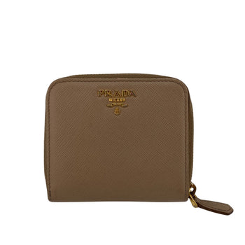 Prada Bifold Wallet 1Ml522 Leather Beige Compact Wallet Safiano Women