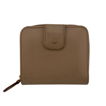 Prada Bifold Wallet 1Ml522 Leather Beige Compact Wallet Safiano Women