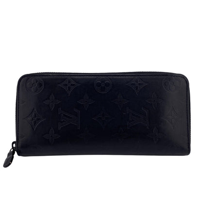 Louis Vuitton Long Wallet Purse M62902 Leather Black Monogram Shadow Zippy Wallet Vertical
