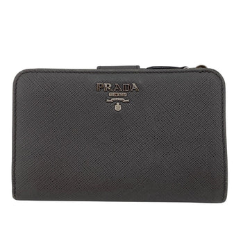 Prada Bifold Wallet 23O A Leather Gray Compact Wallet With Flap Safiano Women
