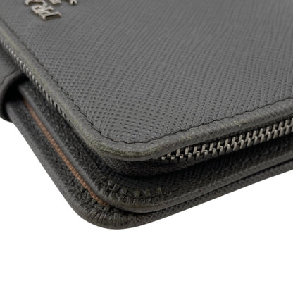 Prada Bifold Wallet 23O A Leather Gray Compact Wallet With Flap Safiano Women