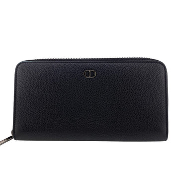 Dior Long Wallet Purse Leather Black Zip Around Cd Logo Women(Unisex)