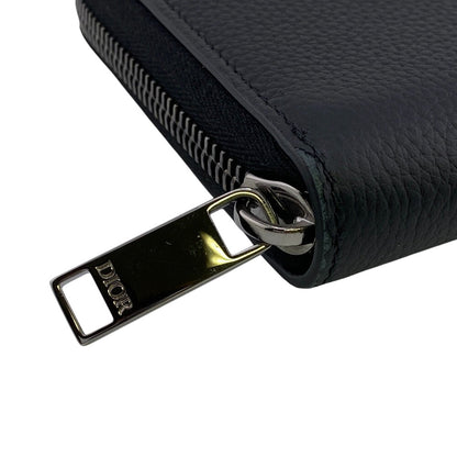 Dior Long Wallet Purse Leather Black Zip Around Cd Logo Women(Unisex)