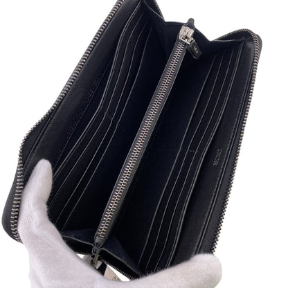 Dior Long Wallet Purse Leather Black Zip Around Cd Logo Women(Unisex)