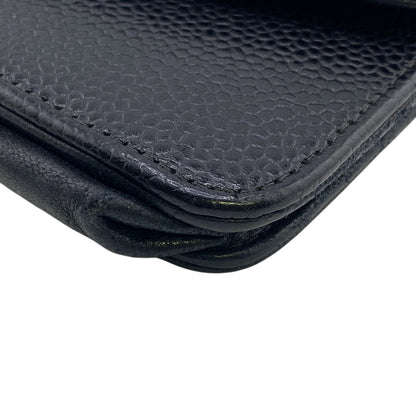 Chanel Long Wallet Purse Caviar Skin Black Chain Wallet Coco Mark Mens