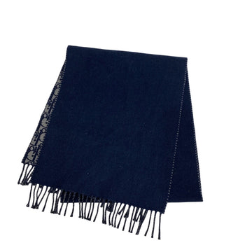 Christian Dior Scarf Wool, Cashmere Navy Fringe Oblique Women(Unisex)