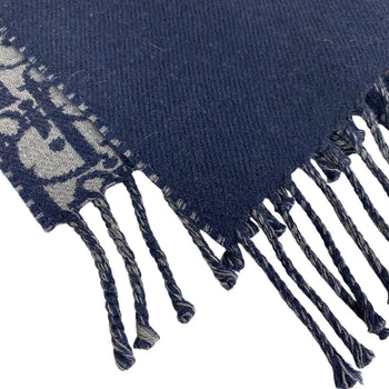 Christian Dior Scarf Wool, Cashmere Navy Fringe Oblique Women(Unisex)